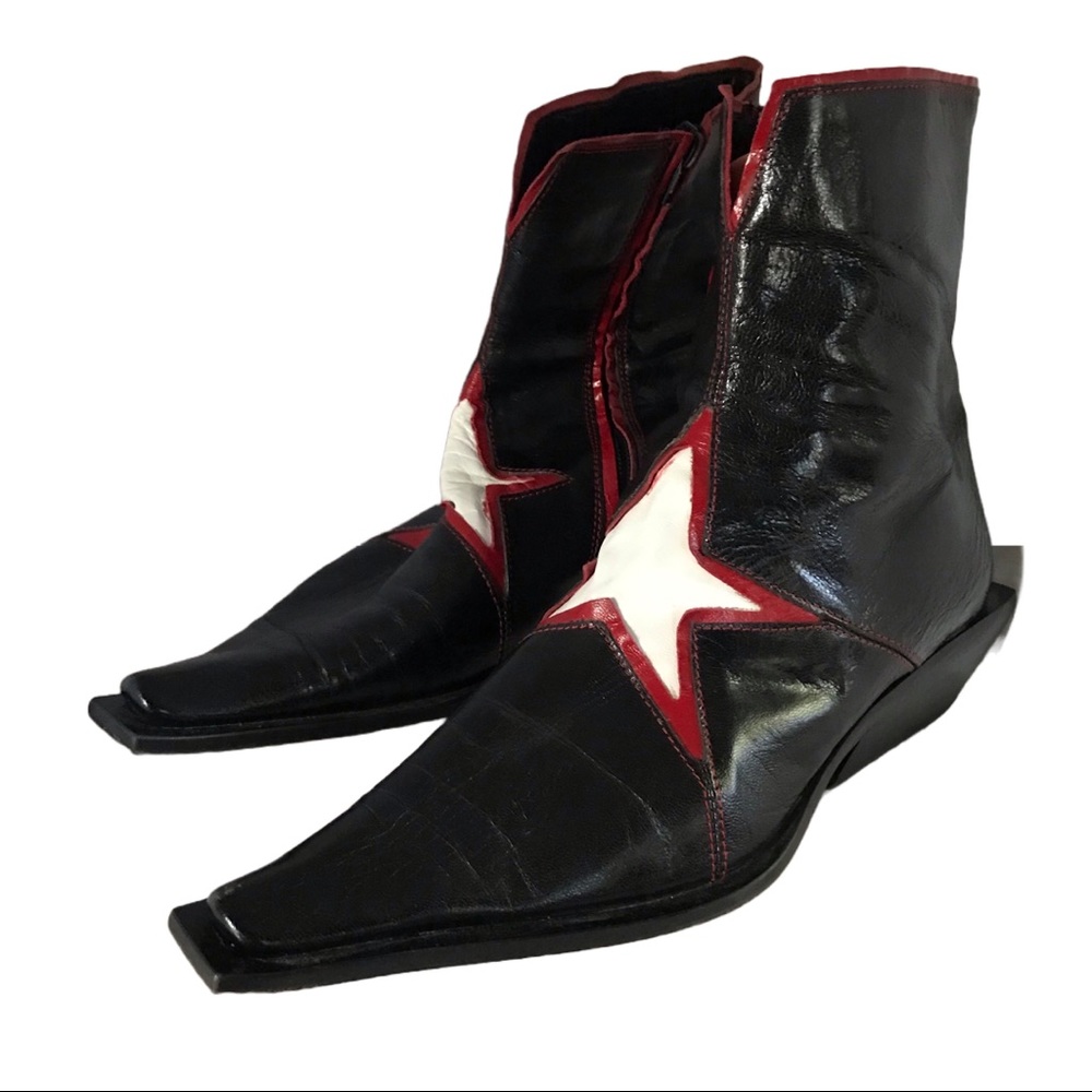 GOFFREDO FANTINI MATERIA PRIMA BLACK, RED AND WHITE STAR DESIGN BOOTS (36) - Picture 11 of 13